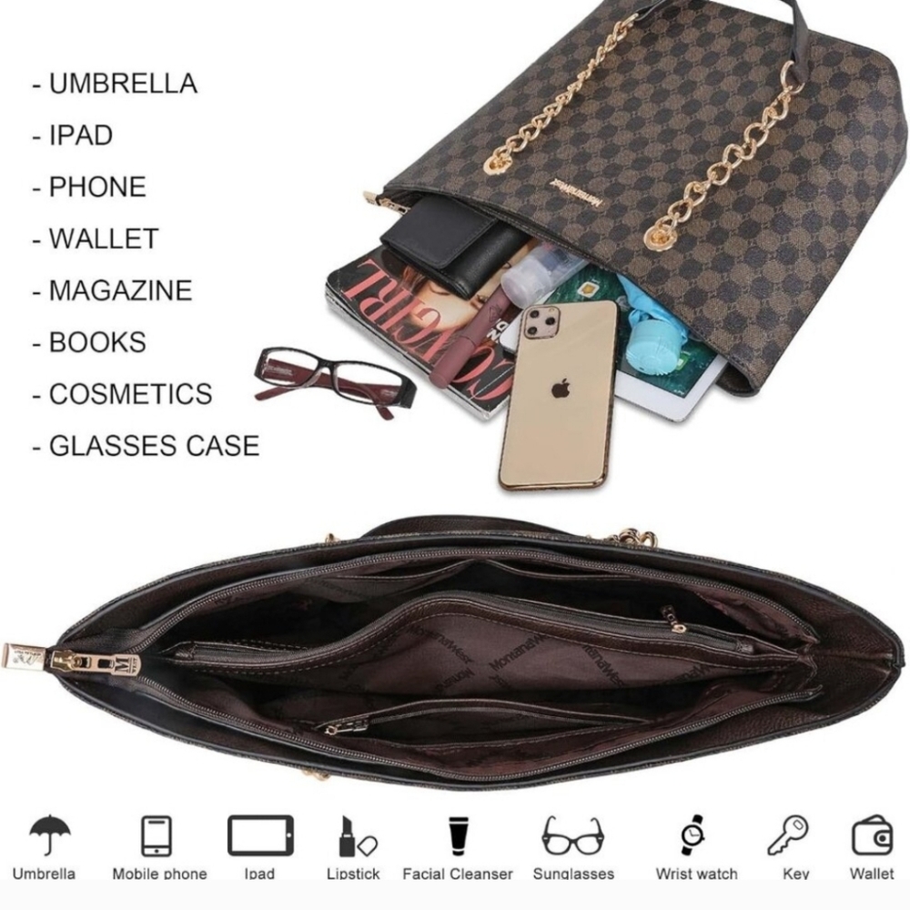 Montana West Chain Shoulder Strap Handbag Totebag - Picture 10 of 14